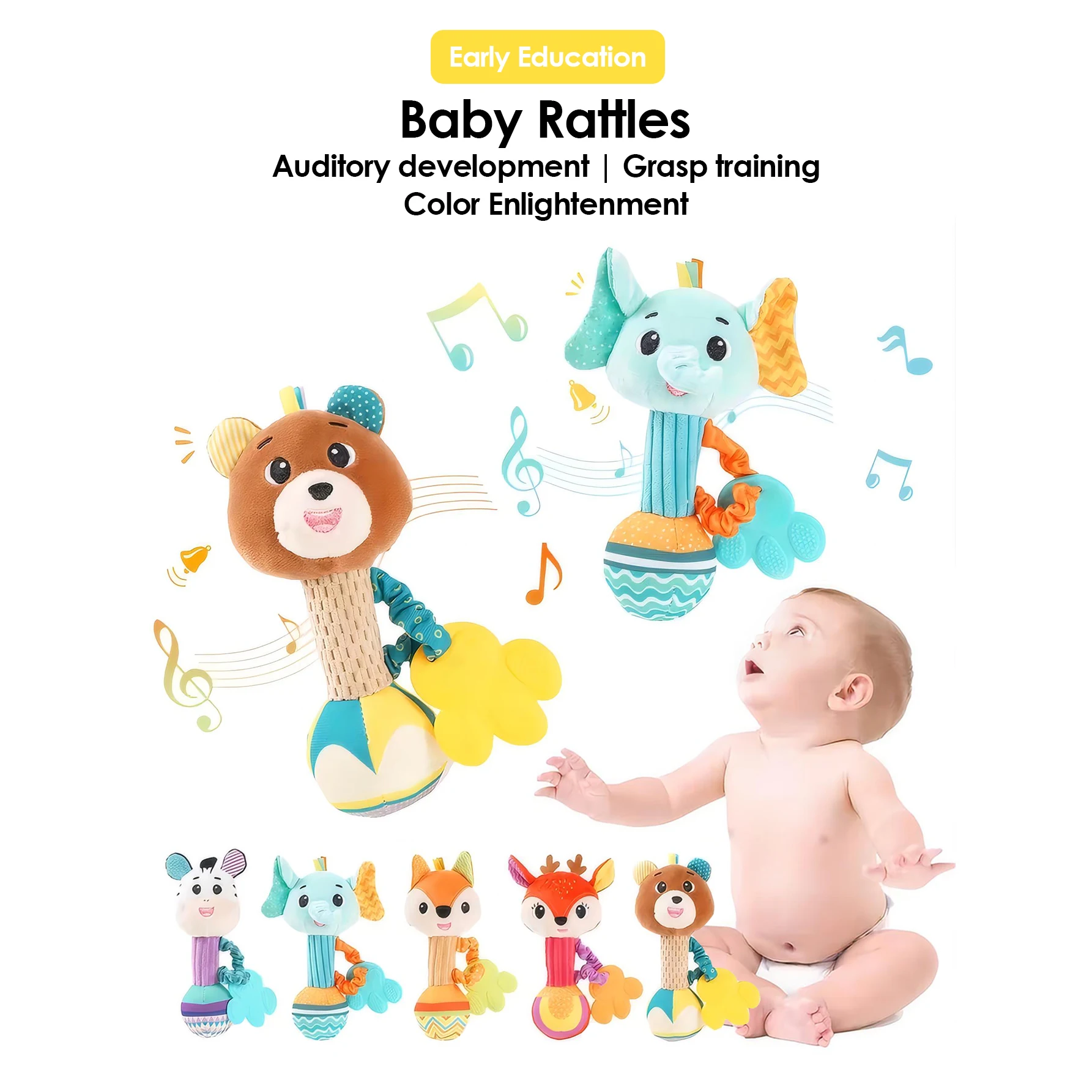 1pcs 0-12M Newborn Baby Dental Gum Hand Grip Soothing Toy Can Bite Practice Grasping Parent Baby Interactive Puzzle Rattle Toy