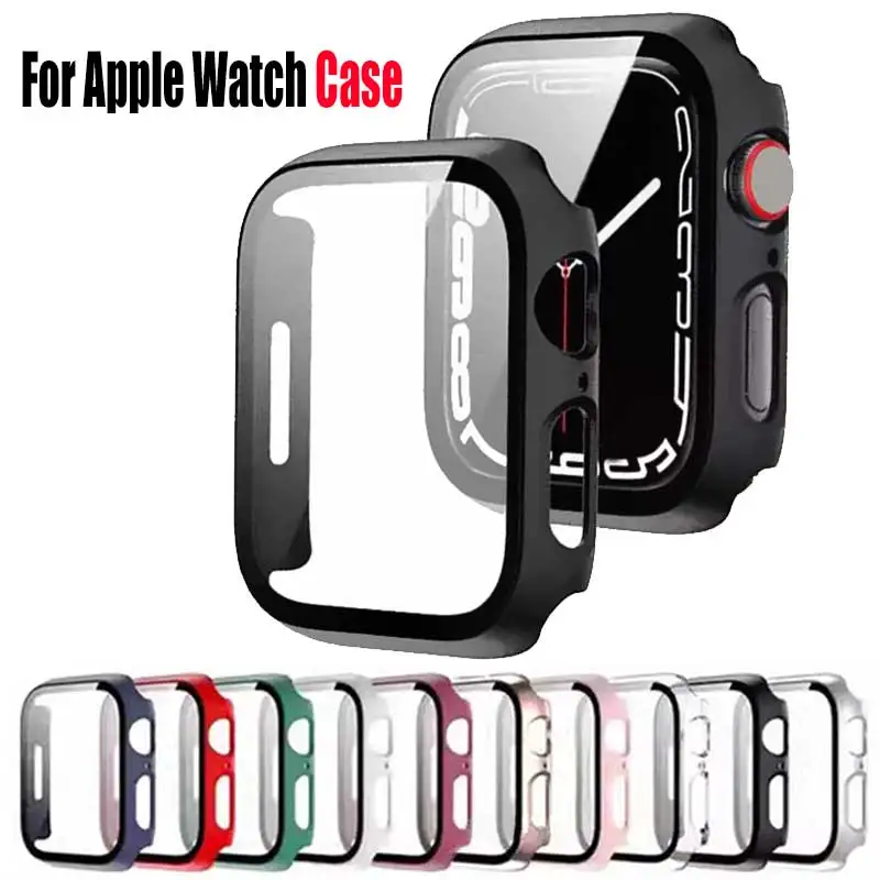 

Закаленное стекло + чехлы для Apple Watch, аксессуары, 45 мм, 41 мм, 42 мм, 38 мм, защитная пленка для экрана ПК iWatch 6 5 4 se 44 мм 40 мм