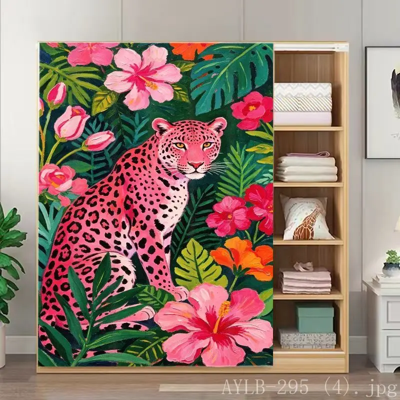 VIKAMA Wild Leopard Noren Curtain Jungle Floral Japanese Style Wardrobe Closet Organizer Partition Door Divider Decor