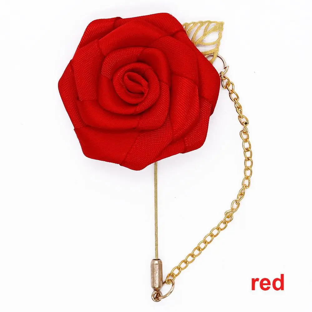 Trendy Artificial Lapel Pin Simple Corsage Roses Groom Boutonniere Jewelry Brooch Pins Fashion Accessories Brooches