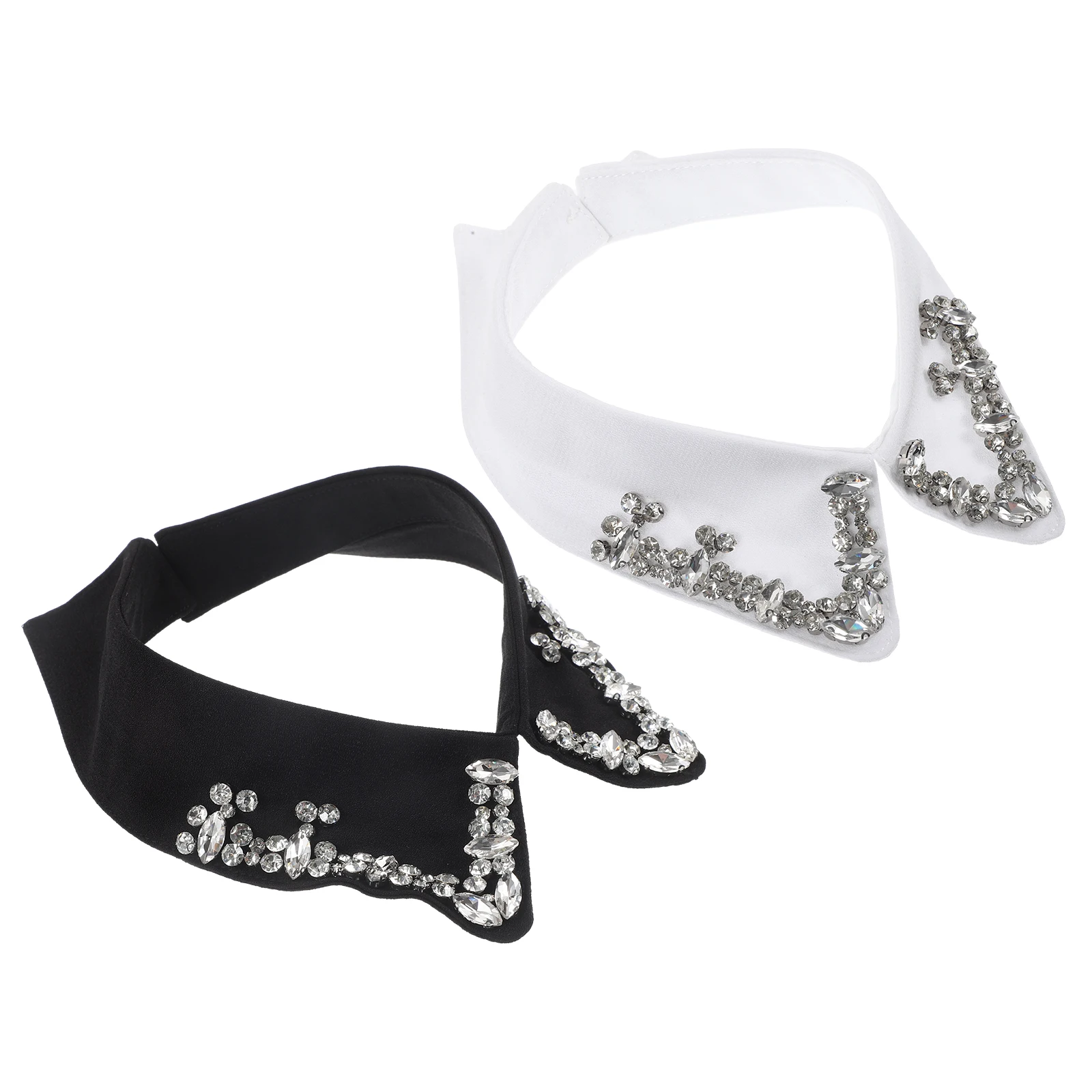 

2Pcs Rhinestone Glass Fake Collar Detachable Shirt Collar Women Fashion Blouse Accessories Perfect for Stylish Outfits