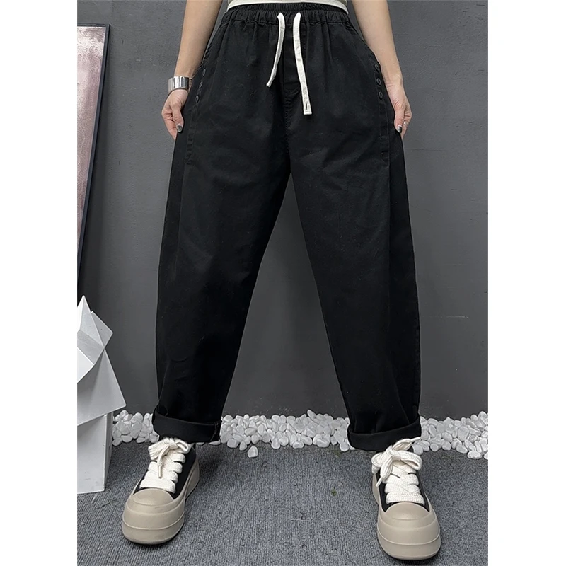 Masss Wasss Coreano Autunno 2025 Moda Donna Allentato Casual Pantaloni stile harem Donna Classico Vintage Fitness Elastico in vita Pantaloni solidi