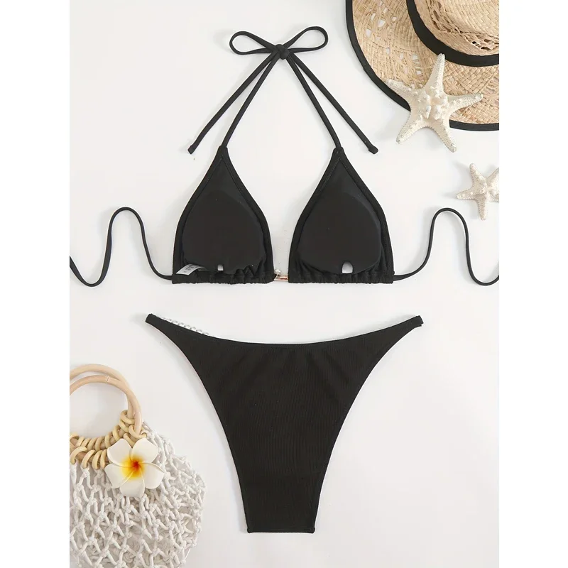 Sexy micro bikini 2025 preto banho bandagem mulher maiô feminino tanga biquinis conjunto 2 peça feminino maiô beachwear 2025