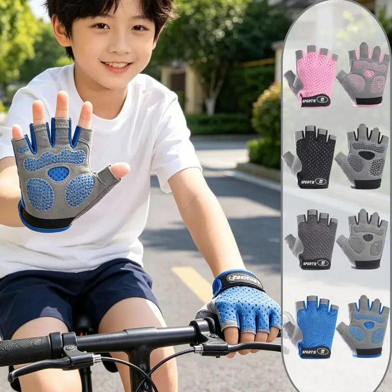 Children's half-finger cycling gloves, breathable and non-slip, suitable for outdoor sports, cycling, skateboarding, and biking,