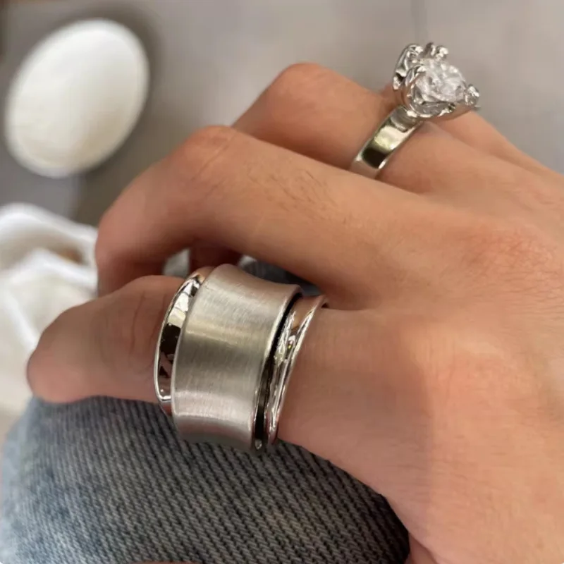 

Irregular Silver Matte Brushed Wide Band Ring, Light Luxury Index Finger Ring for Women, Exquisite Fashion Party Jewelry Gift