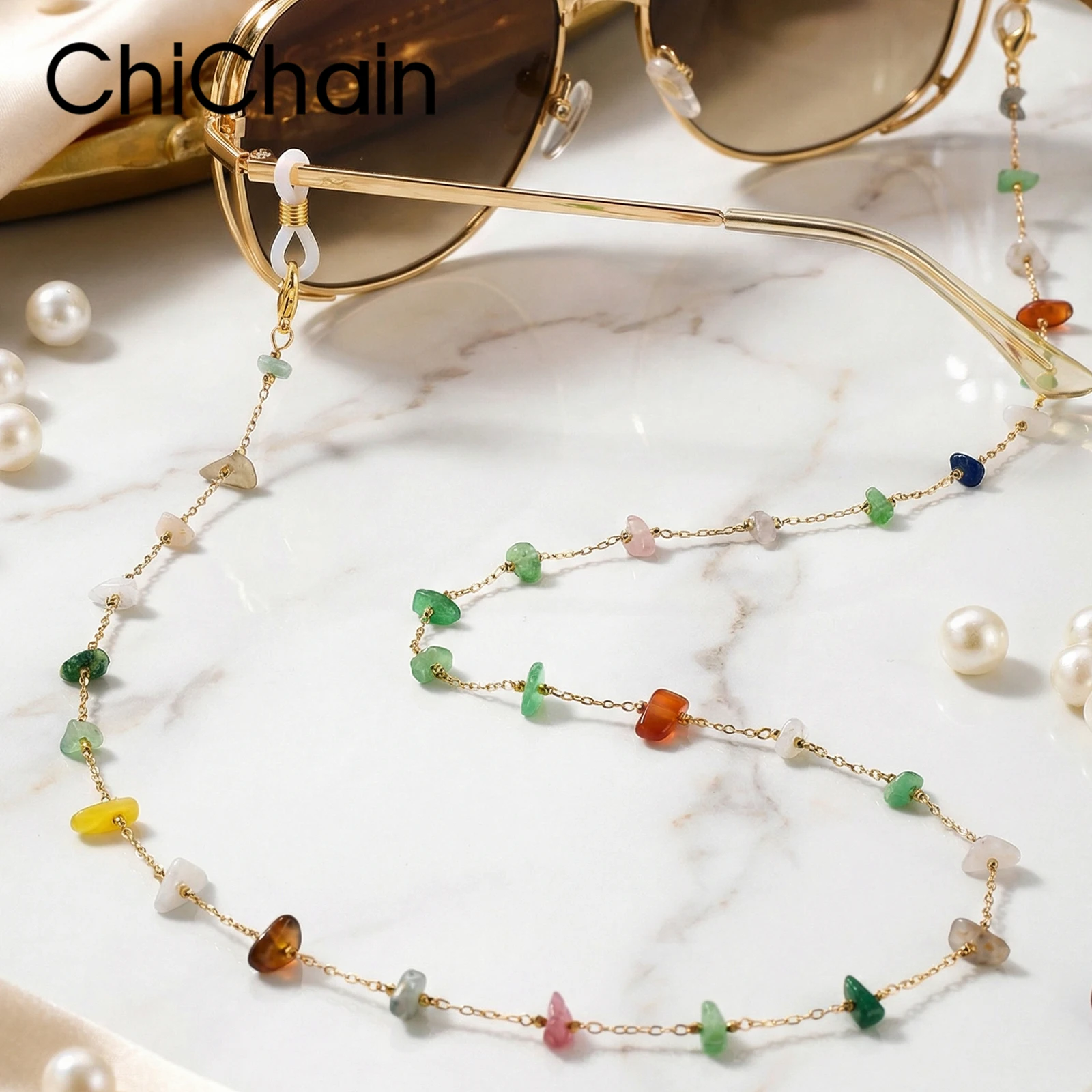 Fashion Natural Stone Bead Chain Handmade Eyeglass Chain For Reading Glasses Cord Sunglasses Strap Holder Neck Face Mask Strap