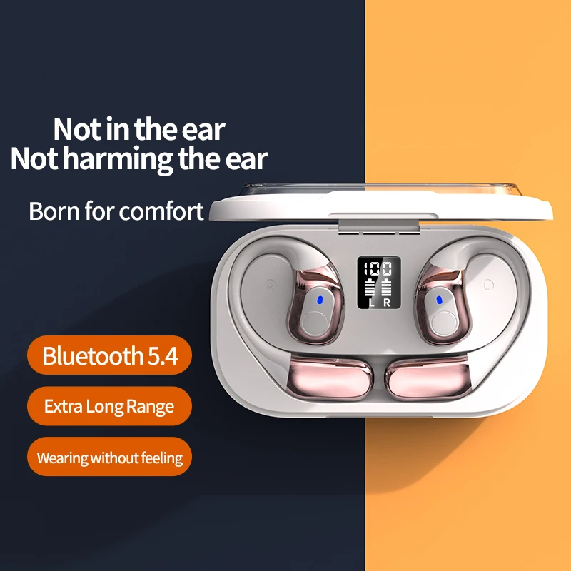 New YW01 Earbuds Ear Hanging Wireless Bluetooth Earphones OWS Digital Display Screen Electroplating Process Sport Call Headphone