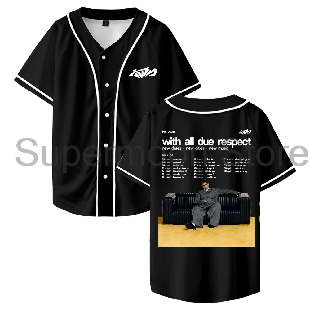 Kwn With All Due Respect Tour 2026 Baseball Jersey V-Neck Short Sleeve Button-up Shirts Women Men Streetwear Tops