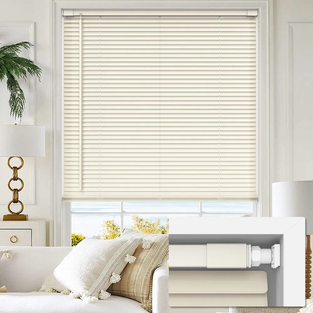 

Cordless No Tools-No Drill 1" Vinyl Horizontal Mini Blinds,Light Filtering for Windows,for Window Size 39" W x 48" H, Cream