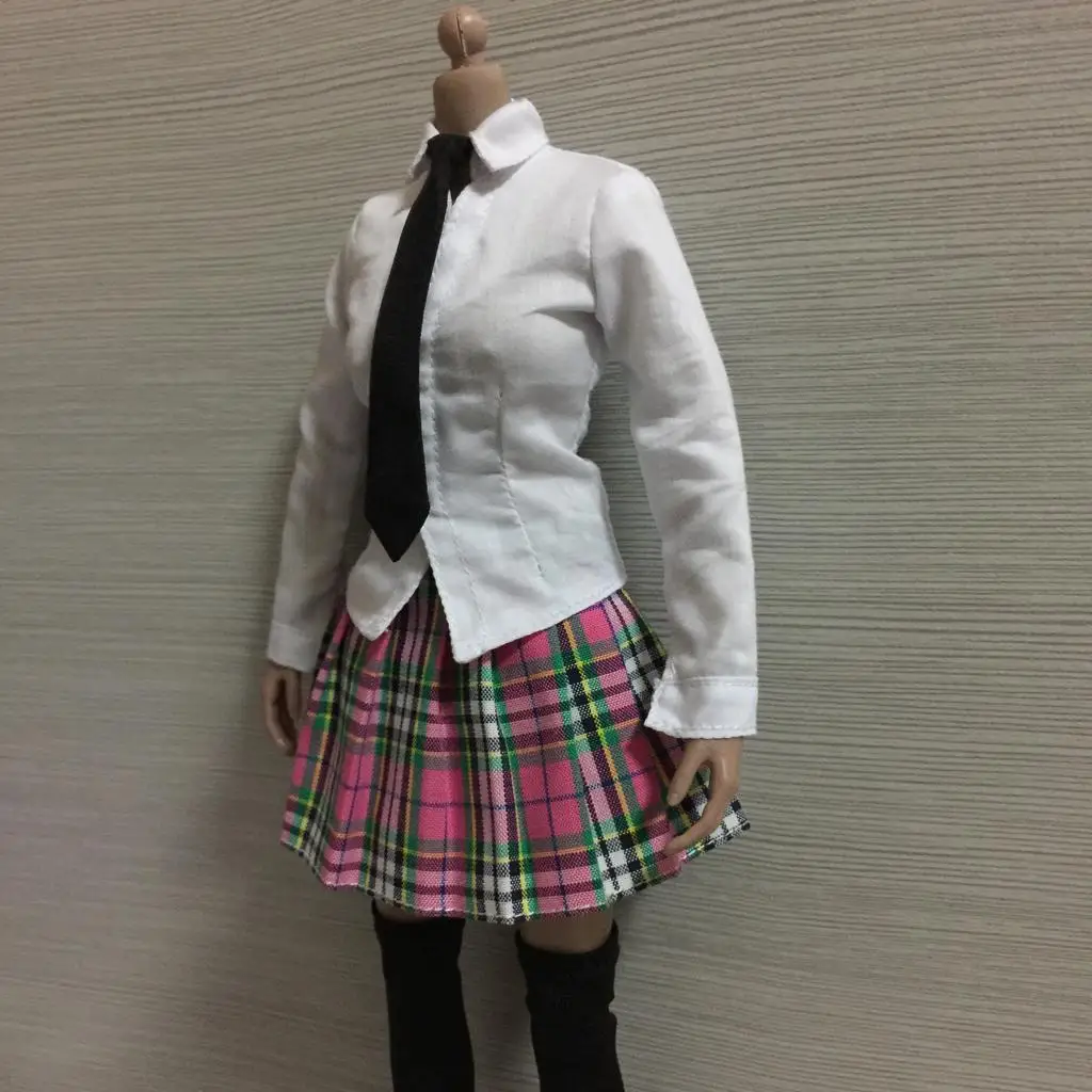 1/6 여학생 유니폼 셔츠 미니 스커트 타이 스타킹 세트 12" HT Phicen