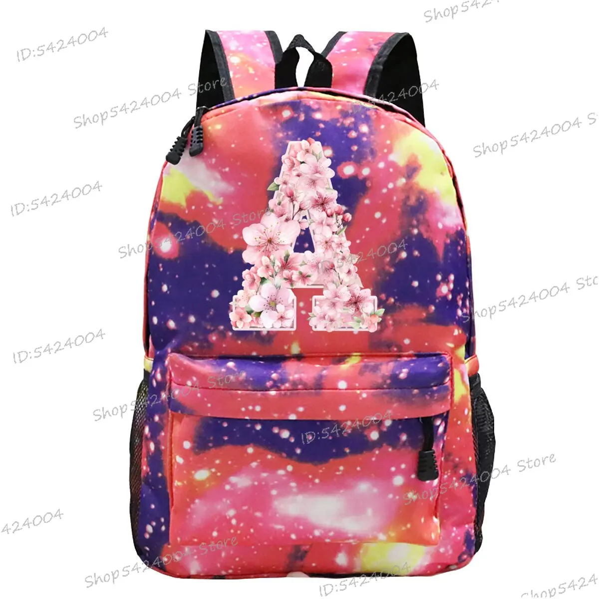 Pink Sakura Alphabet Backpack Shouder for Women Cherry Blossom Letters A B C D School Bag Girls Sakura Cute Gift Daily Bagpack