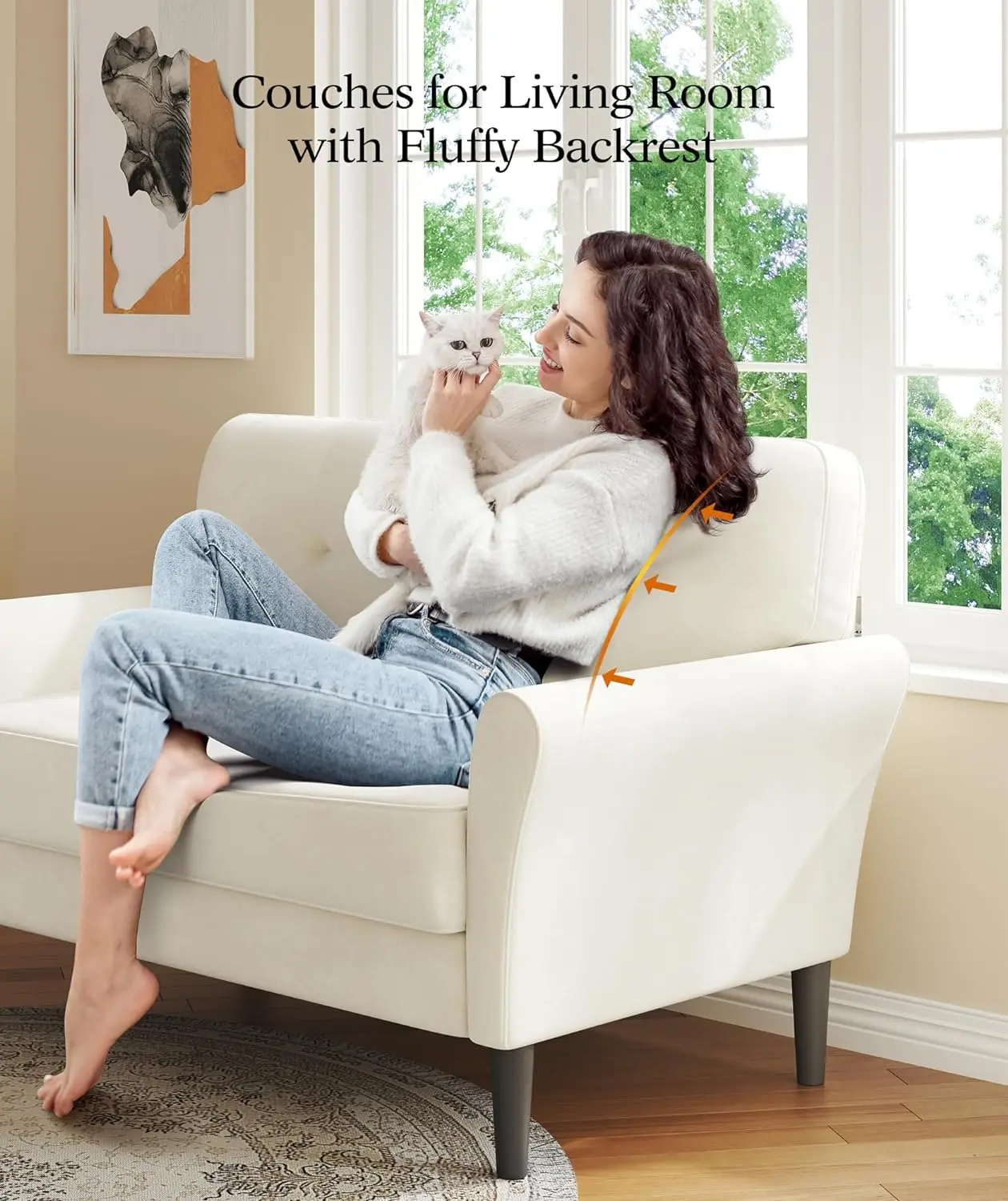 Assentos profundos Loveseat Sofá, Assento de amor confortável, Configuração sem ferramentas, Mini sofá para espaços pequenos, 2 assentos, 21 polegadas, 48 polegadas