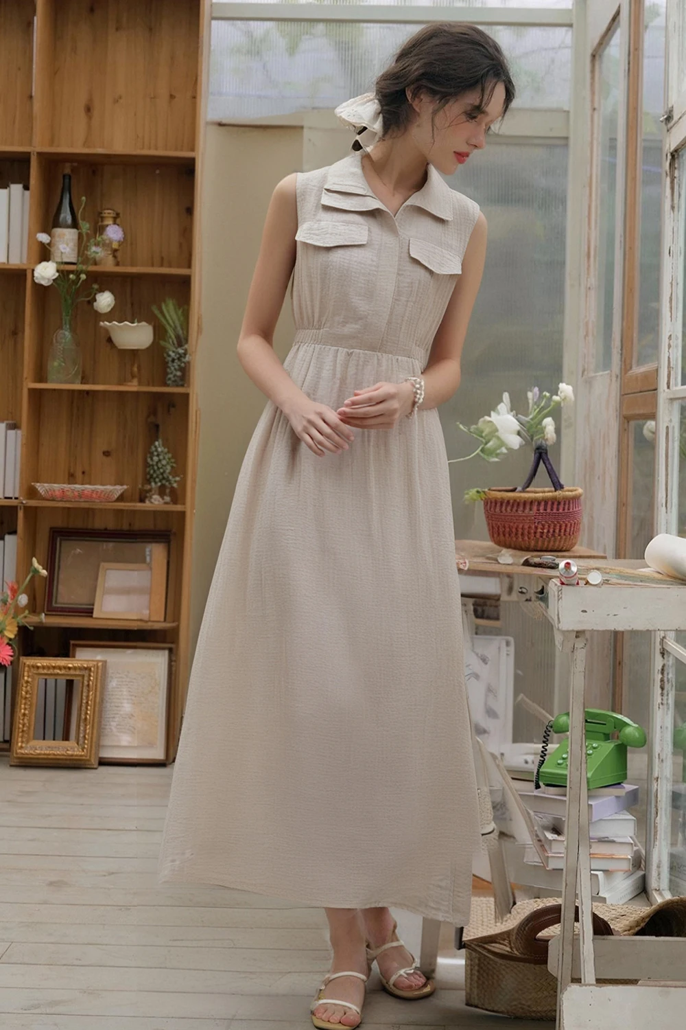 VIMLY Women Office Lady Vest Dress 2025 Summer Casual Sleeveless Lapel Dress Simple Elegant Style Commuter Sundress with Pockets