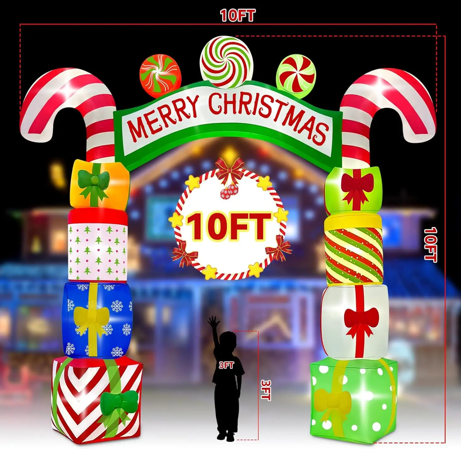 10FT Christmas Inflatable Archway Gift Boxes, Xmas Arch Inflatable | Blow Up Yard Outdoor Decorations, Merry Christmas Giant Inf