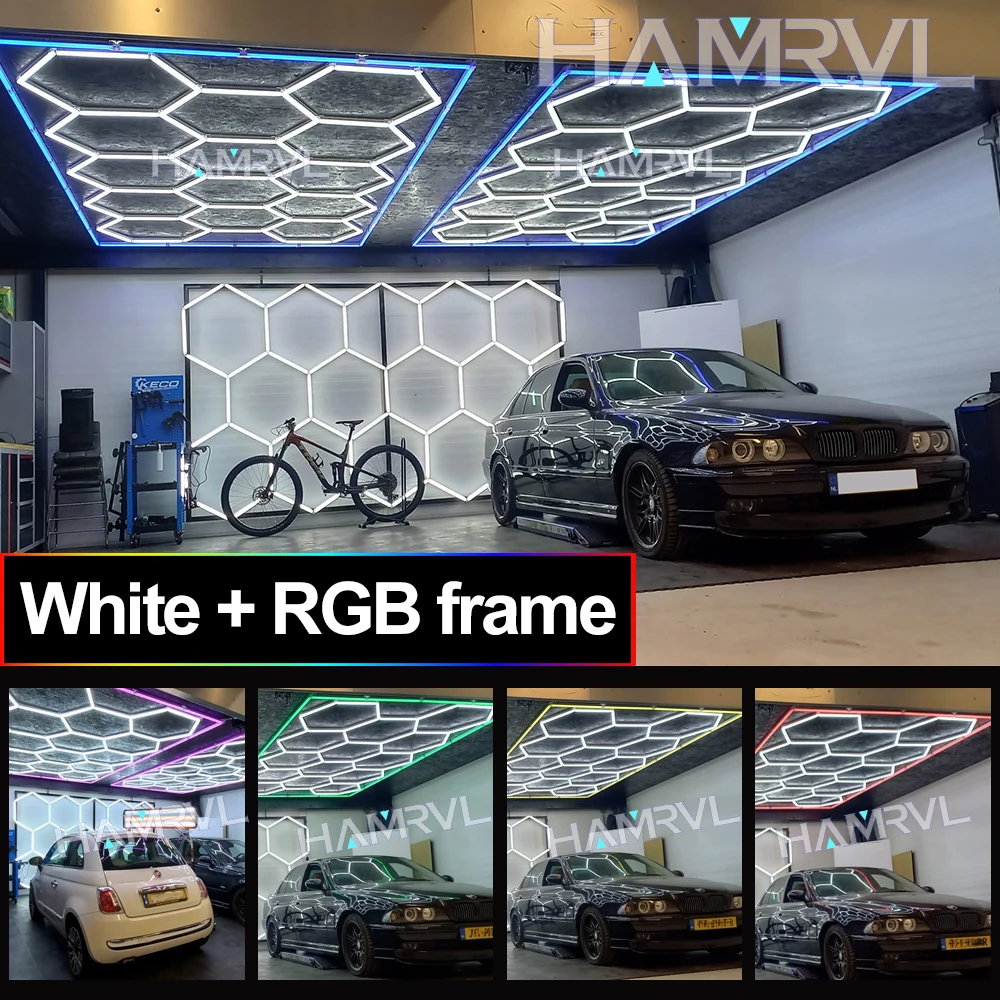 Garage Light Hexagonal Lamp RGB Border Color Change Blue Barbershop Ceiling Deco Lighting Car Store Party Gym Honeycomb LED Tube