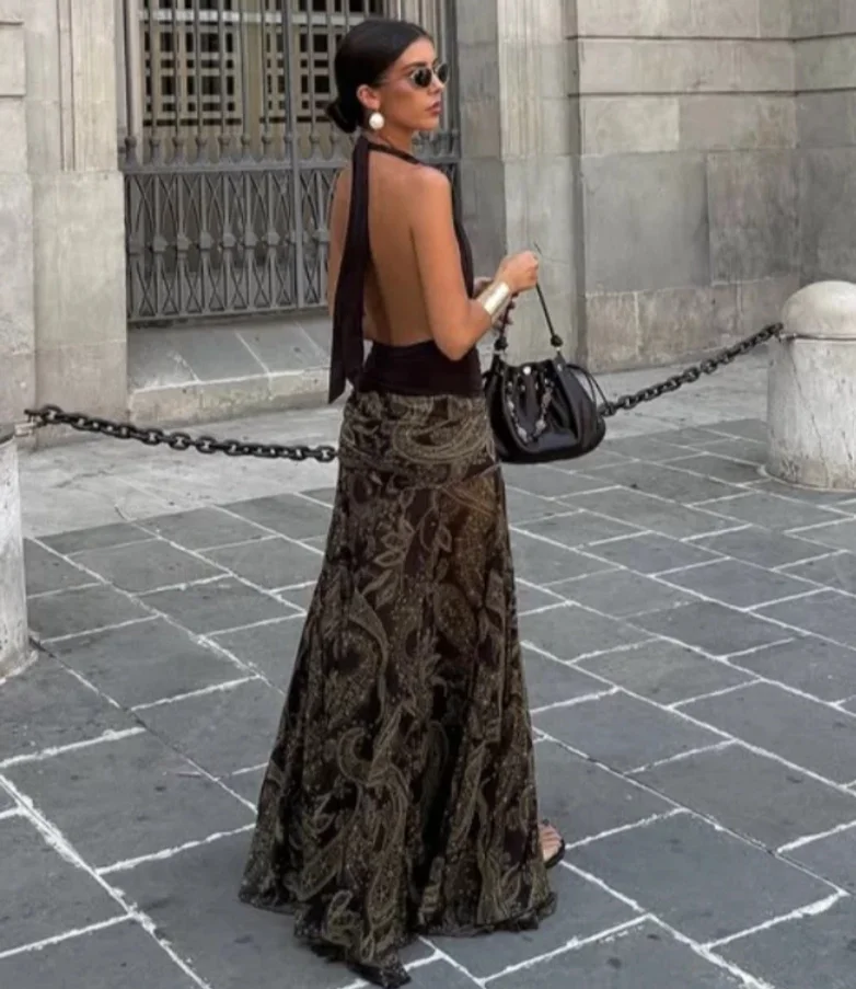 Chiffon Paisley Floral Printed Maxi Skirts Women Vintage A-line Boho Beach Wear Summer Long Skirt Holiday Casual Ladies Faldas