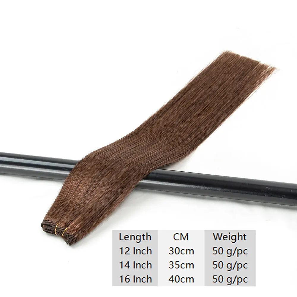 # 4 لحمة بنية وصلات شعر غير مرئية 100% شعر بشري حقيقي 12-20 بوصة 50 جرام لحمة غير مرئية عبقرية سلسة لحمة مصنوعة يدويًا