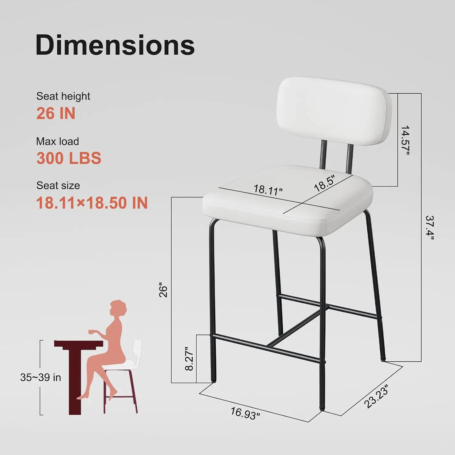 Bar Stools Set of 4 Kitchen Counter Height with Back Metal Leg, Customized