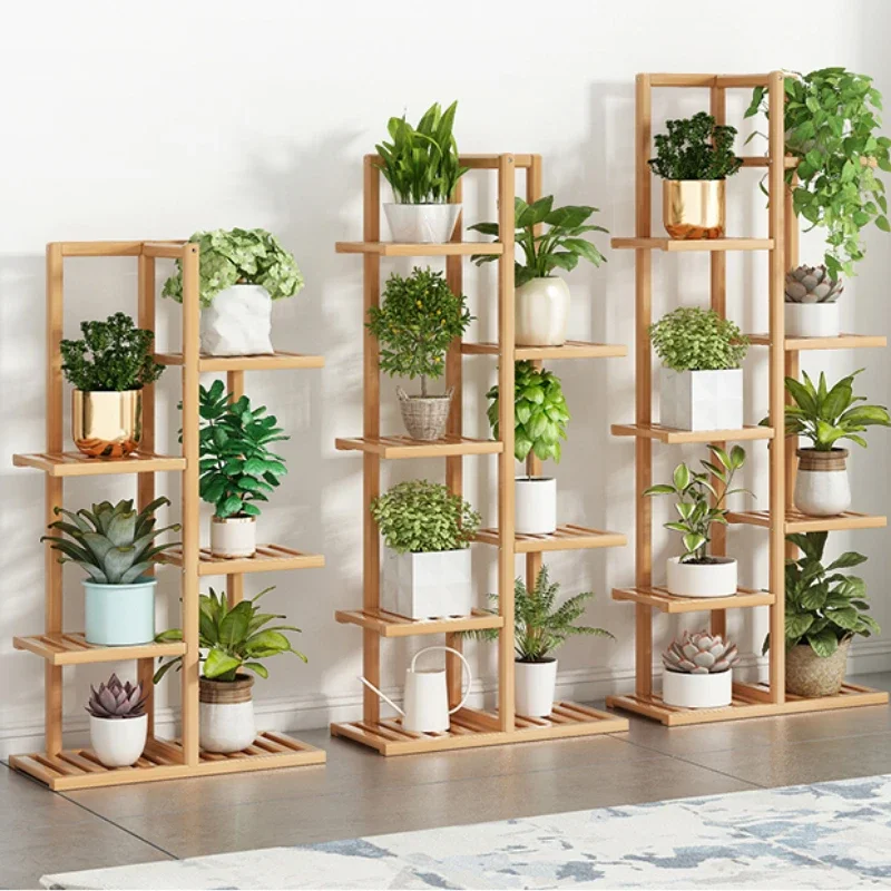 Bamboo Flower Shelf Rack 6/7 Pot Vertical Display Indoor/Outdoor Plant Stand Home Garden Corner Shelving Ladder Plant