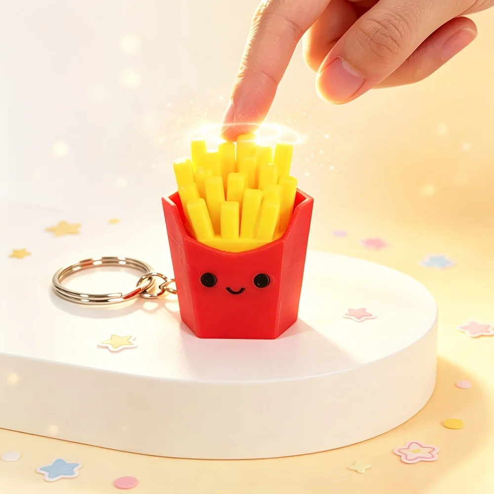 Clickable French Fries 3D Printed Fidget Keychain, Stress Relief Button, Desk Decor, Backpack Charm, Car Accessory, Keyring