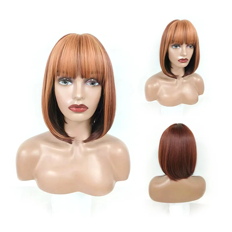 

Wig female short hair bobo head collarbone hair Lisa same style air flow sea short straight hair headgear