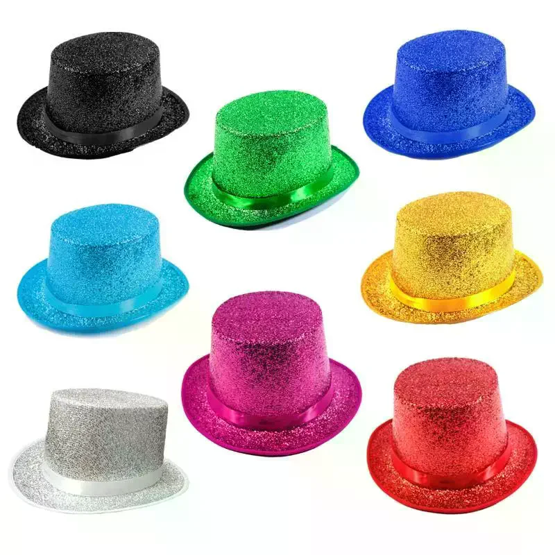 Multicolor Shiny Glitter Top Hat 1Pcs Portable Headwear Anti-wrinkle Costume Accessory for Birthday Holiday Themed Party