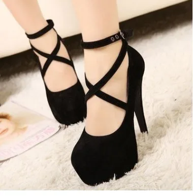 

Woman Pumps Cross-tied Ankle Strap Wedding Party Shoes Platform Dress Women Shoes High Heels Suede Ladies Shoes Plus Size34-42