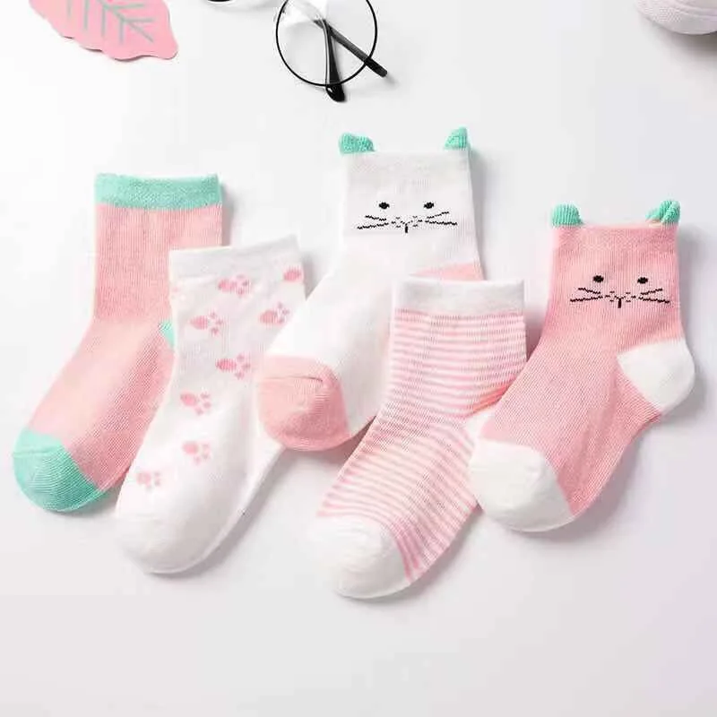 5 Pairs Baby Socks Newborn Baby Boy Socks 0-1-3-7Y Kids Pure Cotton Animal Design Fadeless Soft Children\'s Socks for Girls