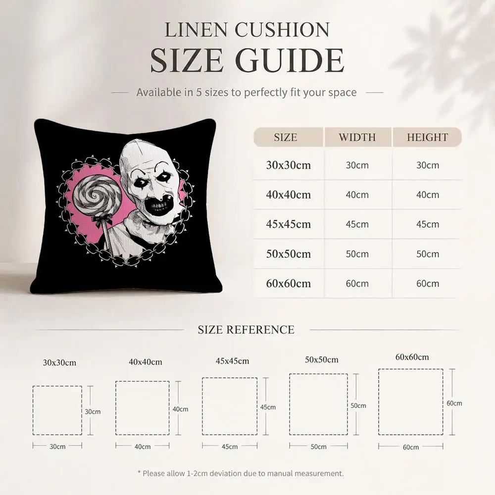 T-terrifier Black Cool Cushion Cover Linen Double-Sided Decorative Sofa Couch Bedroom Living Room Home Decor Pillow Case