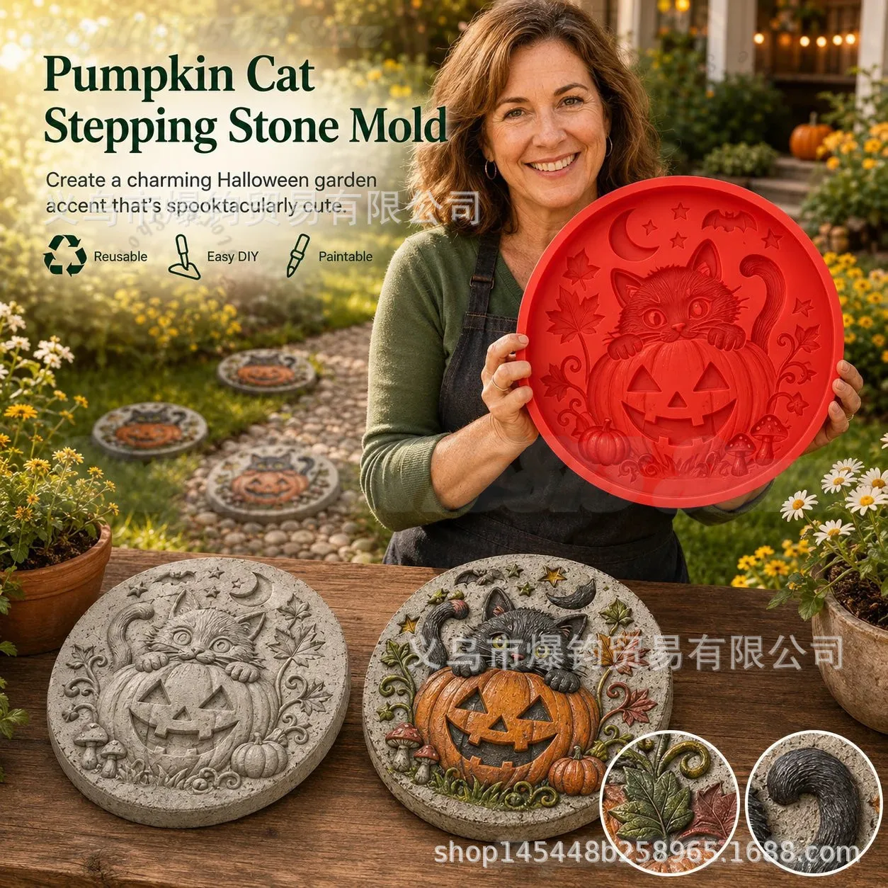 Halloween Garden Stepping Stone Mold Reusable Silicone Concrete Mould DIY Yard Path Ornament Pumpkin Ghost  Witch Skull Pattern
