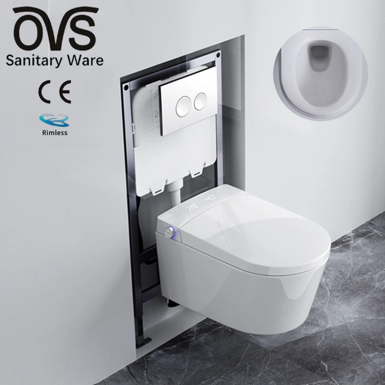 

Ovs Ce Europe Morden White Rimless Wc Sanitary Ware Bathroom Black and White Wall Hung Toilet Bowl Ceramic