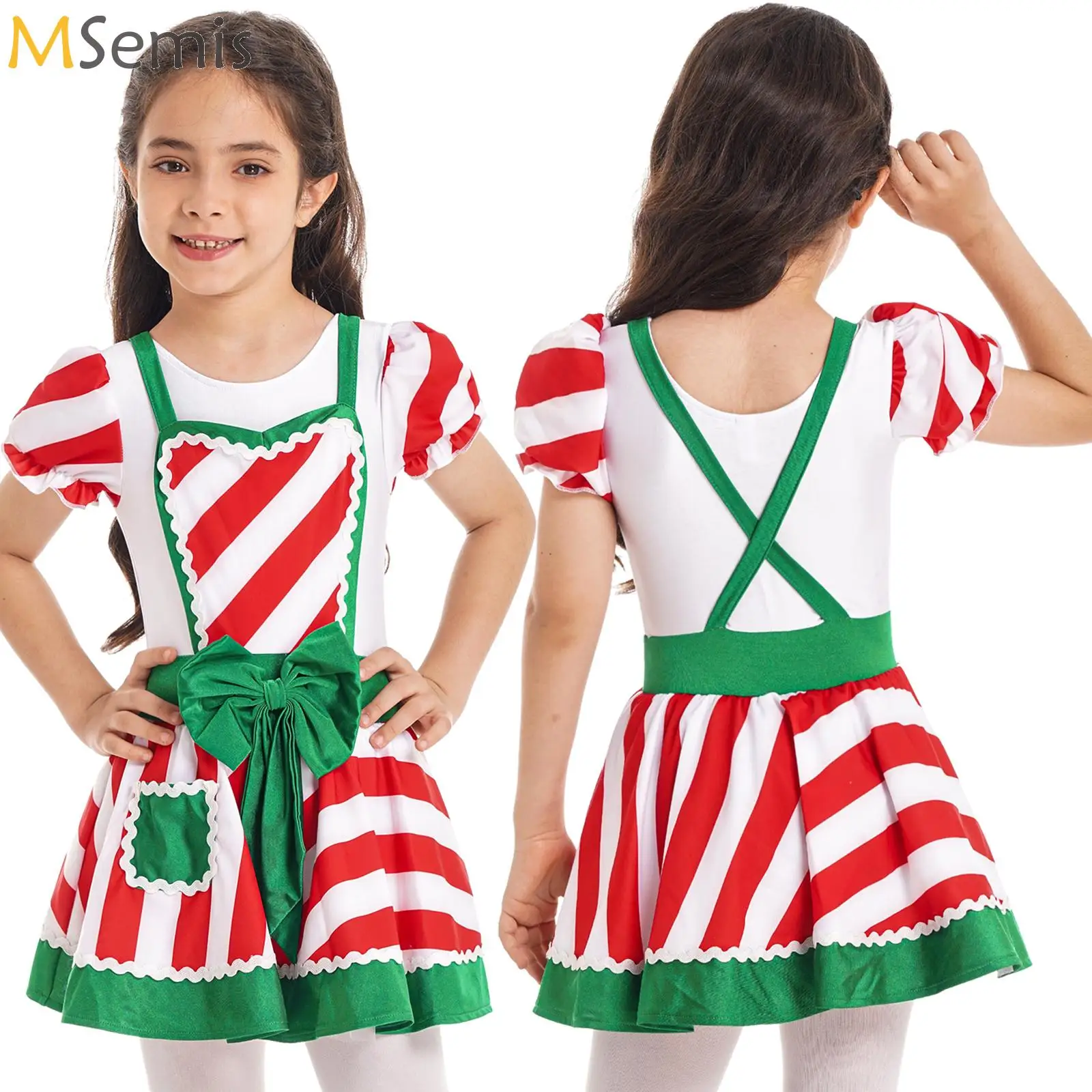 

Teen Girls Christmas Candy Cane Striped Santa Clause Cosplay Costume Figure Skating Baton Twirling Tutu Dress Stage Dancewear