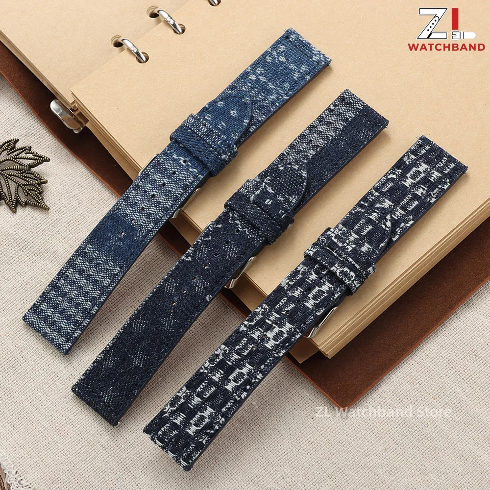 Denim Pattern Watchband 18mm 20mm 22mm Nylon Leather Watch Strap for Seiko for Omega Belt Quick Release Irregular Blue Bracelets