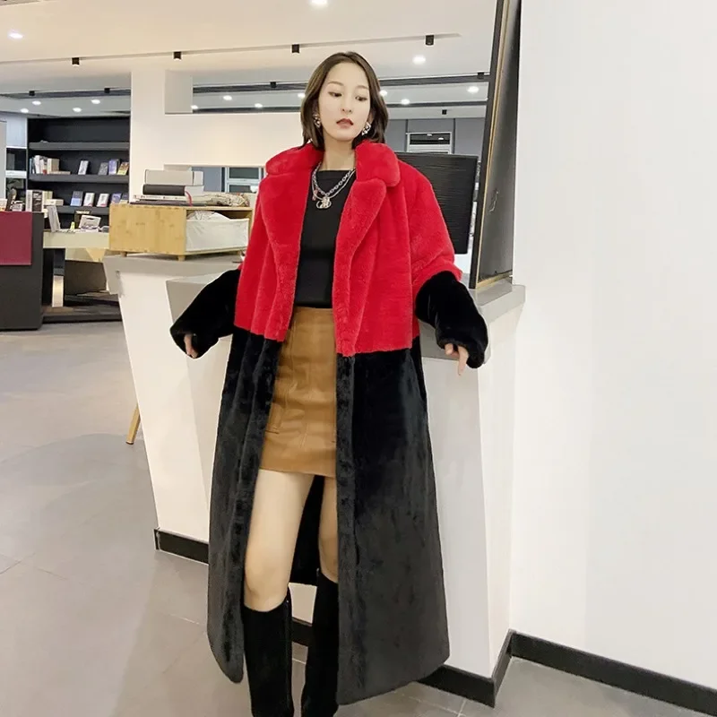 

Womens Winter Loose Polychrome Faux Fur Coat Long Sleeve Fluffy Lapels Women Clothing New Spliced Medium Long Style Plush Jacket