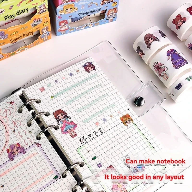 1 Kotak Stiker Berpakaian Putri Lucu Set Selotip Washi Kartun Anak Perempuan Stiker Dekorasi Pakaian Karakter Buku Panduan Anak-anak yang Lucu