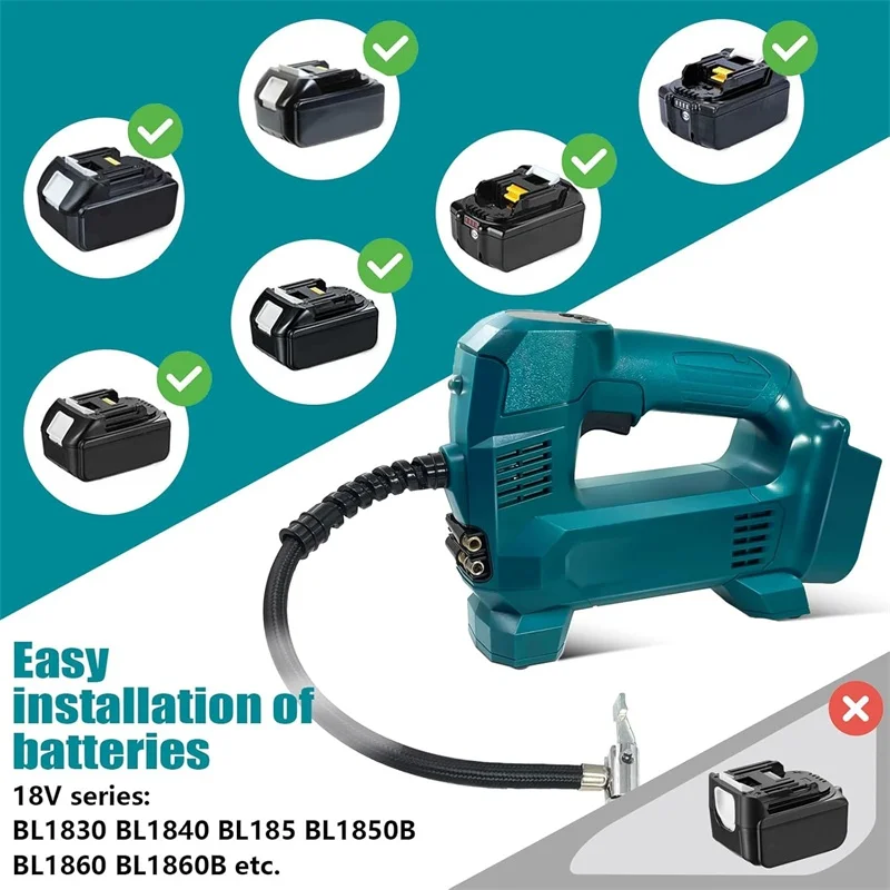Cordless Tire Inflator Handheld Air Pump Air Compressor for Makita, 18V Li-ion Battery Pressure Gauge for Cars Motorcycles