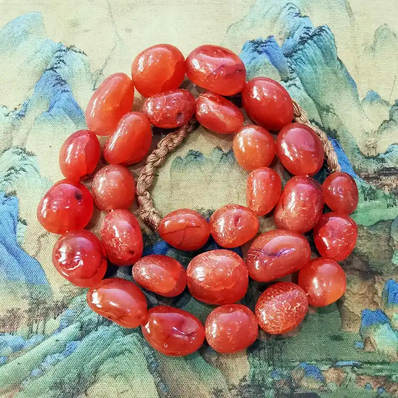 Old Red Carnelian Nugget Beads Strand Tibetan Ethnic Necklace TNL218