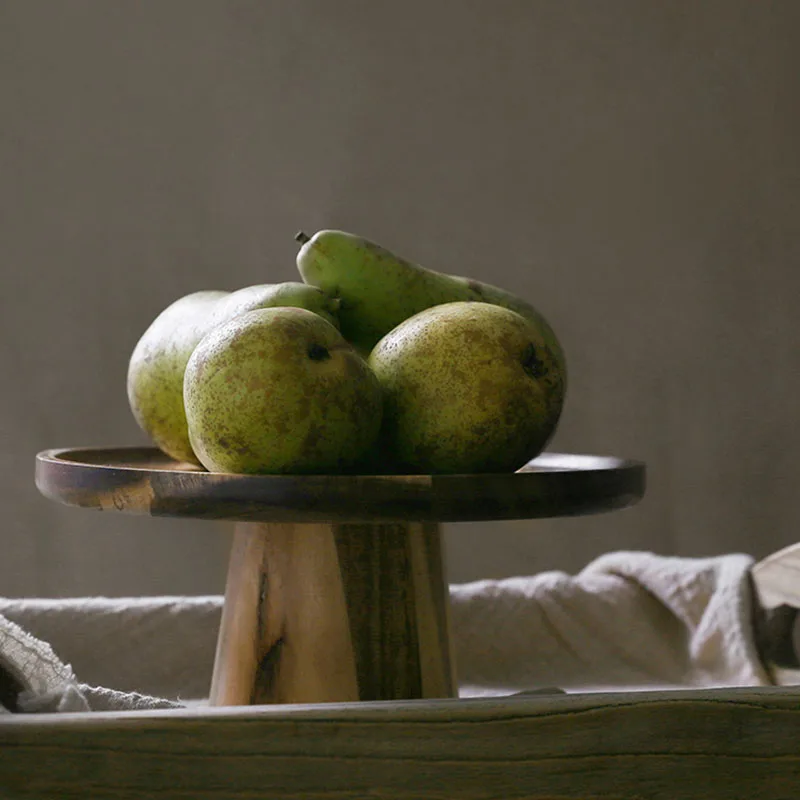 

Высокая тарелка с фруктами из цельного дерева в японском стиле, украшение для торта, десерта, конфетного стола, поднос для обслуживания отеля, кухонные принадлежности для хранения