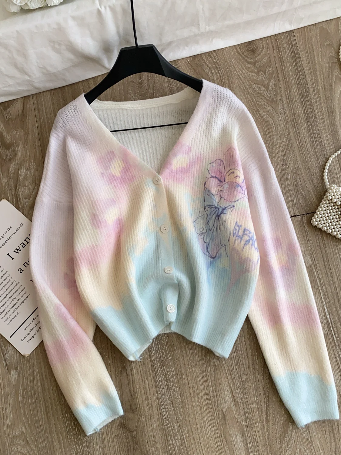 Romantic Pink Flower Gradient Knitted Cardigan Women's Beautiful Sweater Jacket 2026 Autumn High-End Knittedwear