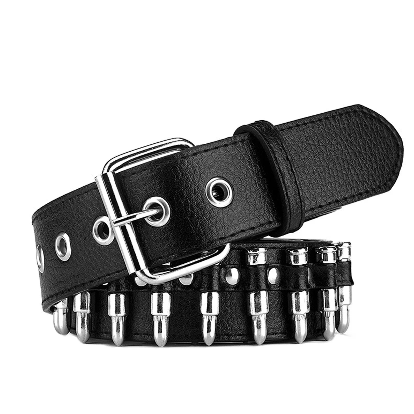 

Combhasaki Women's Unisex Waist Belt Y2K Gothic Punk Bullets Rivet Studded Imitation Leather Belt Hip Hop Rivet Belt