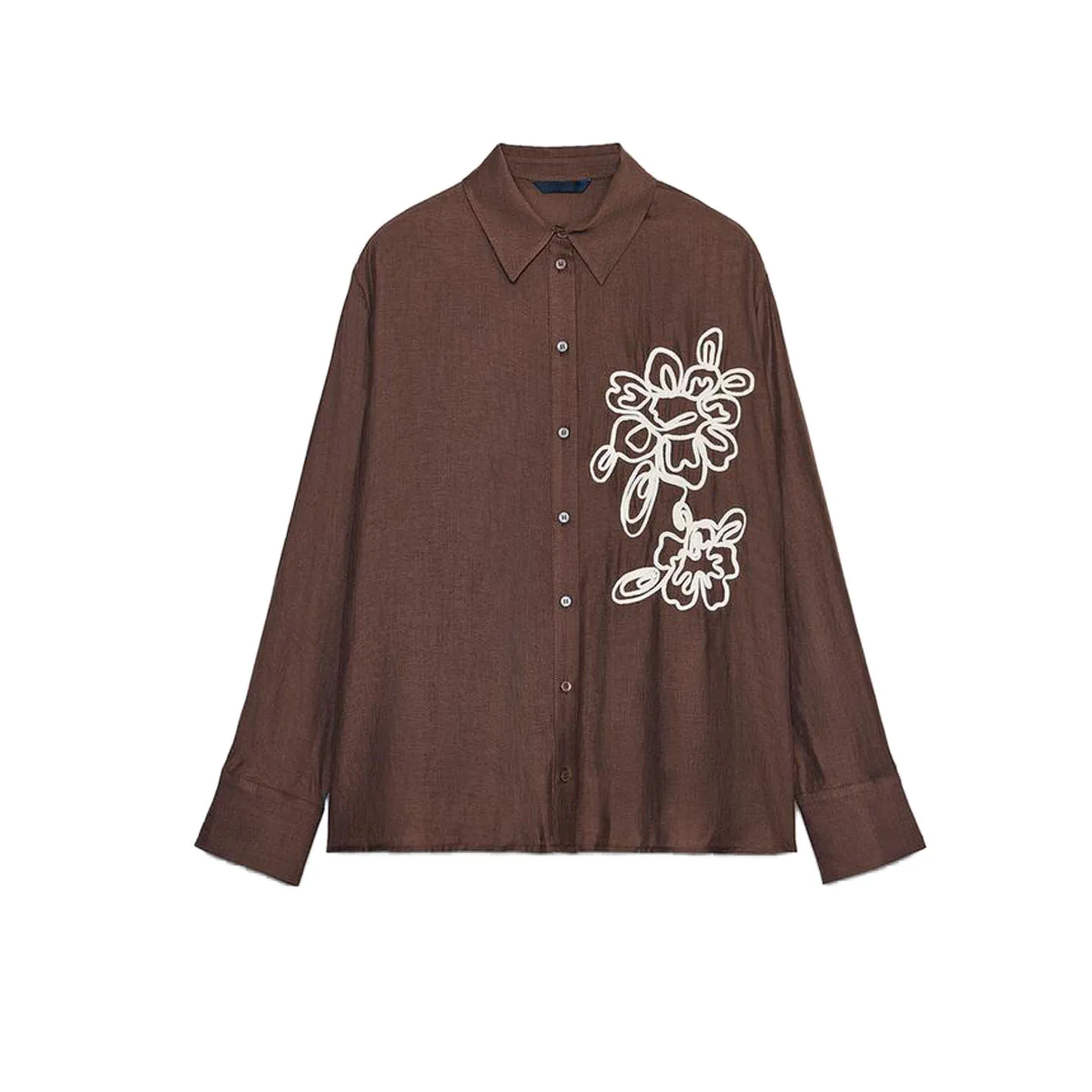 Nieuwe herfst dames lange Sve turn-down kraag bloementextuur irt casual Sle comfortabel ademend katoen polyester mix