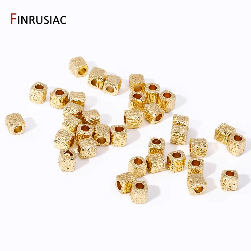 4MM 14K Gold Plated Brass Textured Square Cube Beads Metal Spacer Beads For DIY Bracelets Necklace Jewelry Making Accessories