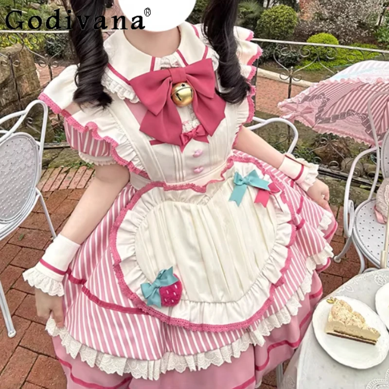

Spring Summer Lolita Sweet Princess Cos Cake Birthday Dresses Fashion Age-Reducing Short Sleeve Peter Pan Collar Fairy Dress