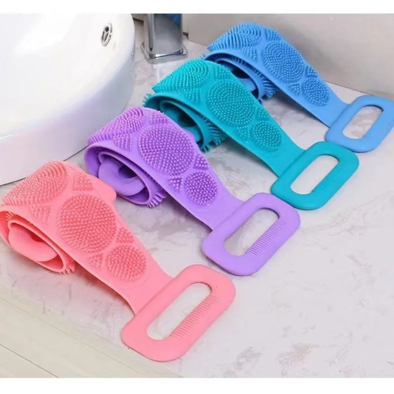 

4Pcs Dual-Sided Silicone Body Scrubber – Extra-Long Back Cleaner, Deep Exfoliating Towel, Shower Brush Set