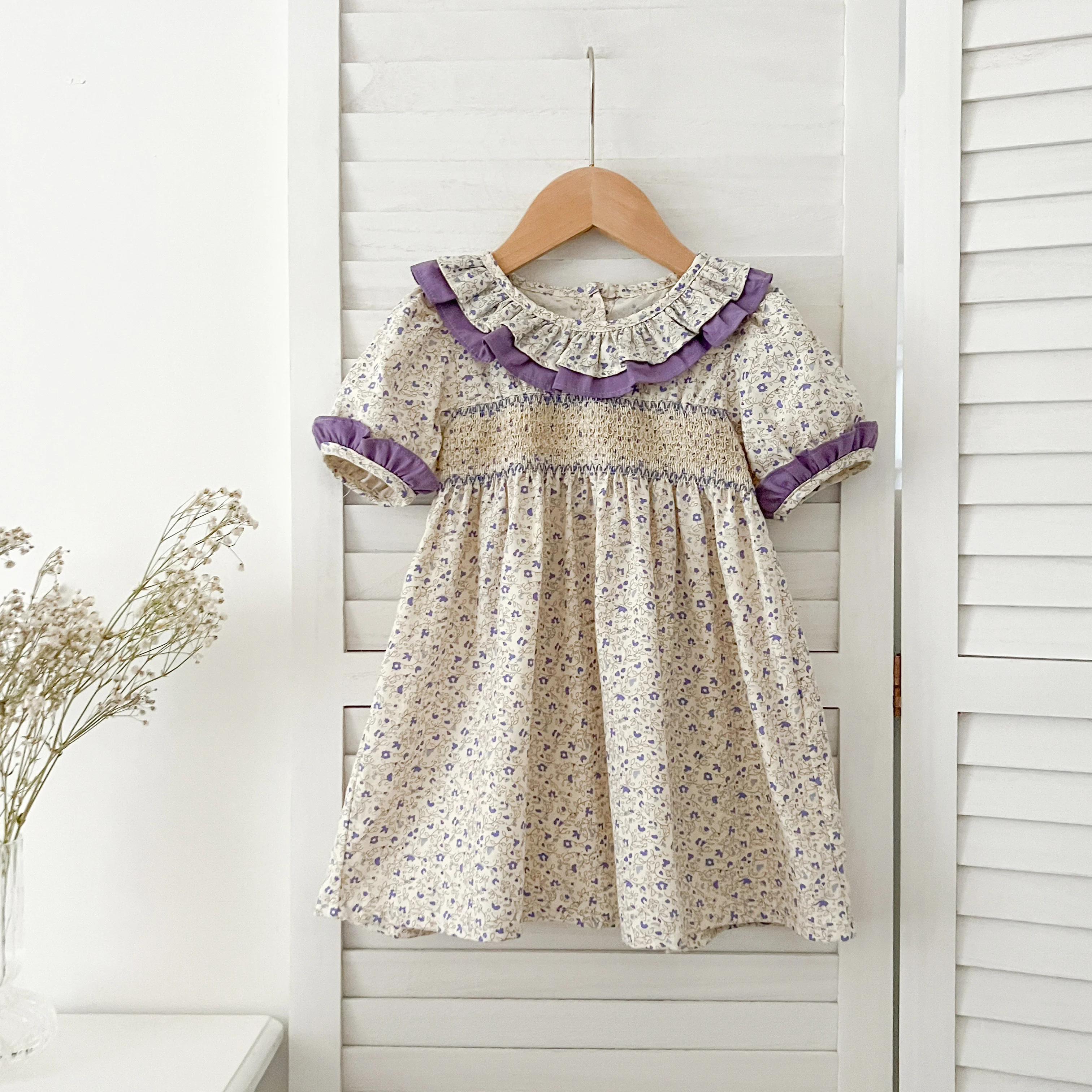 Sommer Baby Kleid Smocking Hand Stickerei Kleidung Kleinkind Mädchen Kleider Baumwolle Kinder Mädchen Puff Ärmel lässig weiches Mädchen Kleid ﻿ – Detail 5