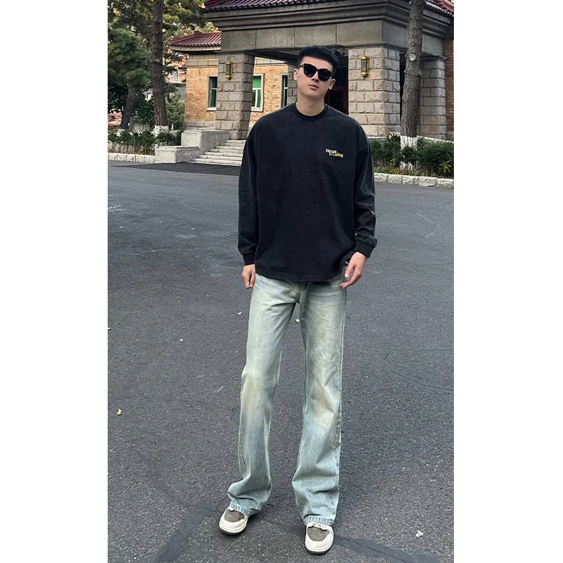 

American High Street Straight Leg Jeans Men's Autumn Winter Waed Slim Fit Cool Street Sle Men's Jeans Youth Trendy Loose Fit