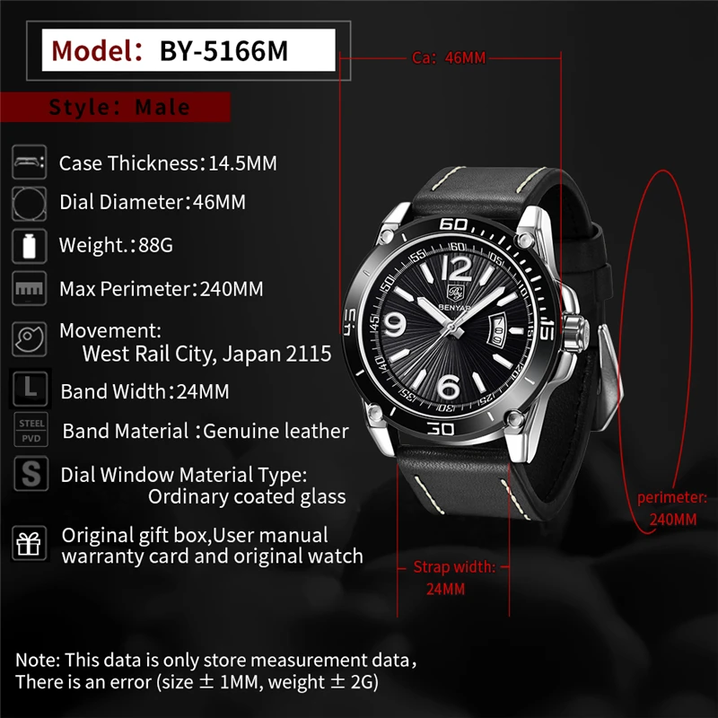 Benyar Top Brand For Mens Watch Fashion Quartz Wristwatch Waterproof Luminous Hands Calendar Drop Shipping Relogio Masculino