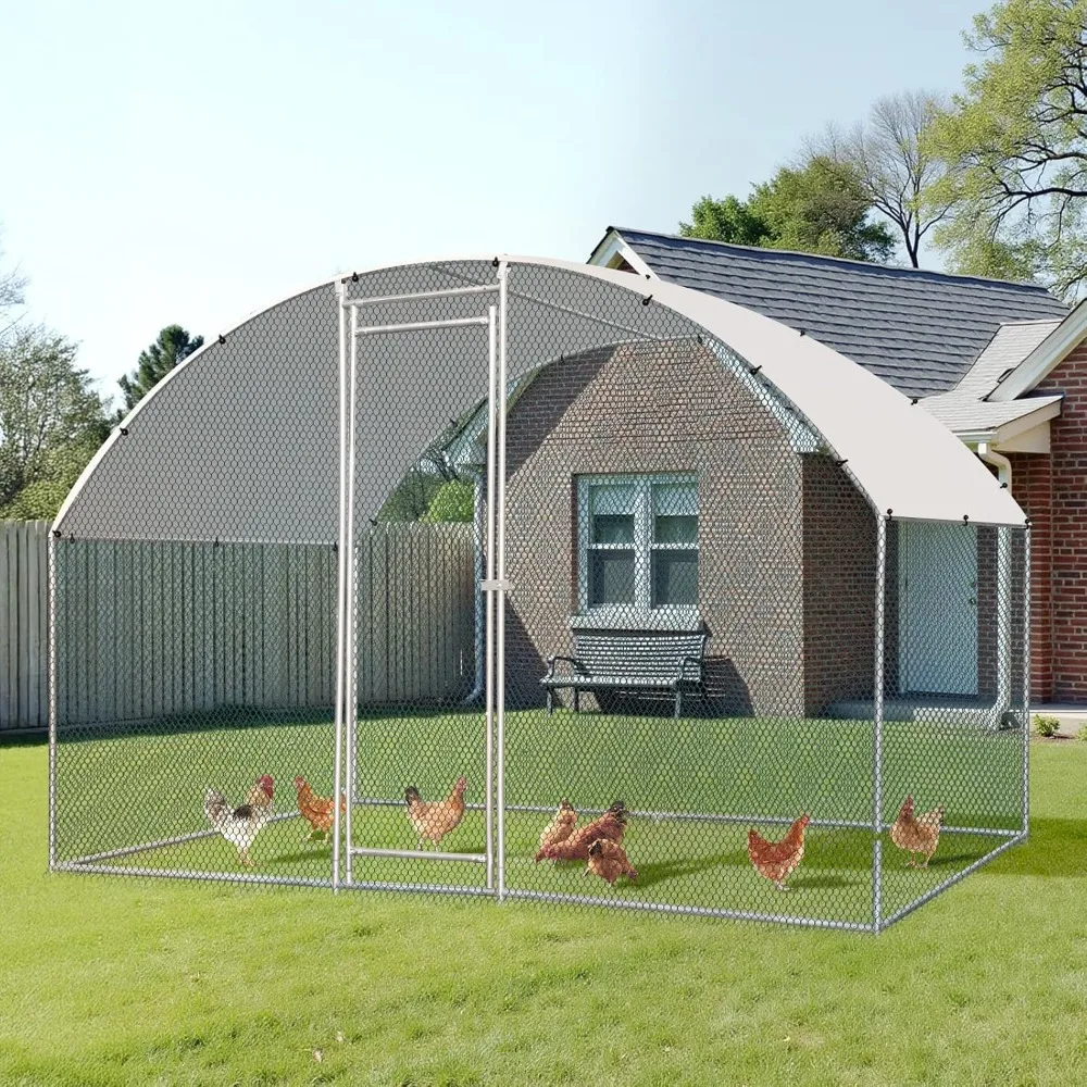 

Chicken Coop, Large Metal Poultry Cage for Chicken Run, Walk-in Chicken Pen with Waterproof & Anti-UV Cover Outdoor