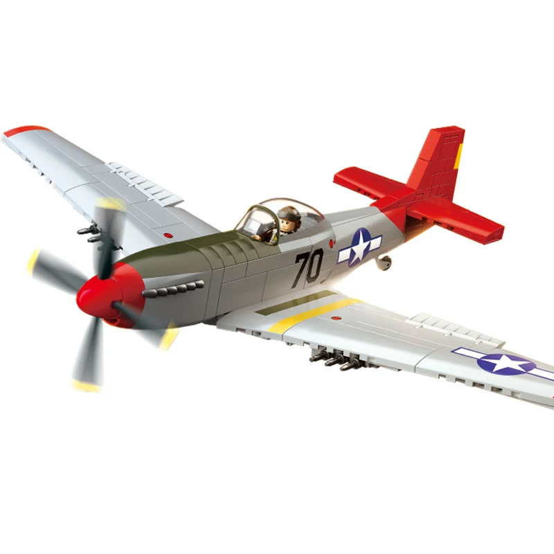 New WW2 USA Military Weapons P51D Mustang Fighter Building Blocks Model Army DIY Bricks Plane Soldier Toys For Kids Gift 580PCS