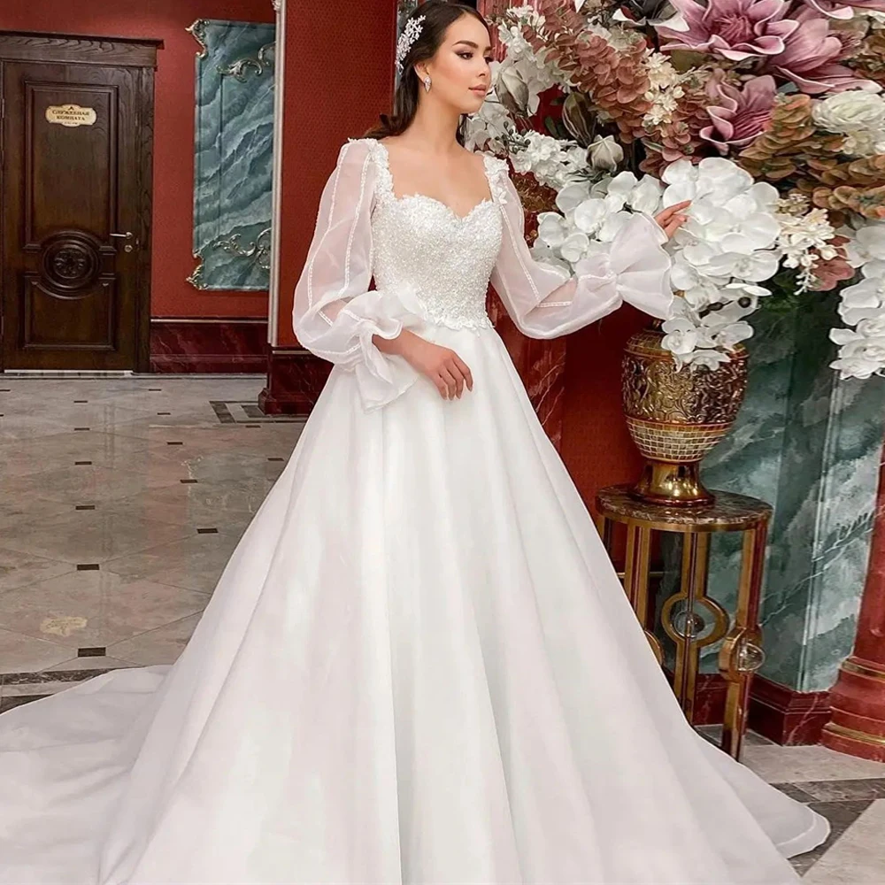 

Chic A Line Sweetheart Weding Dresses Dubai Arabic Women Long Sleeves Elegant Bridal Gowns vestido de noiva robes de mariage